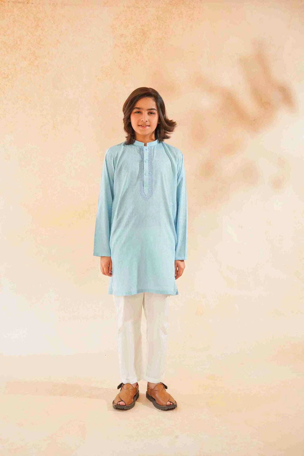 Boys' Golden Brown Cotton Kurta & Trouser Set| Breathable Ethnic Wear