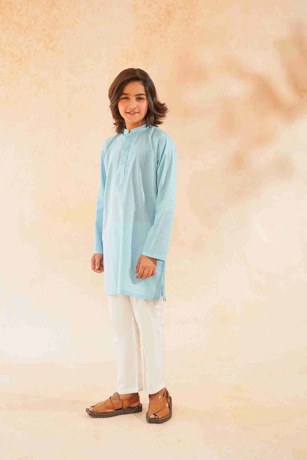Boys' Golden Brown Cotton Kurta & Trouser Set| Breathable Ethnic Wear