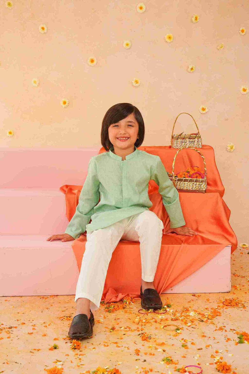 Boys' Sky Blue Cotton Kurta & Trouser Set