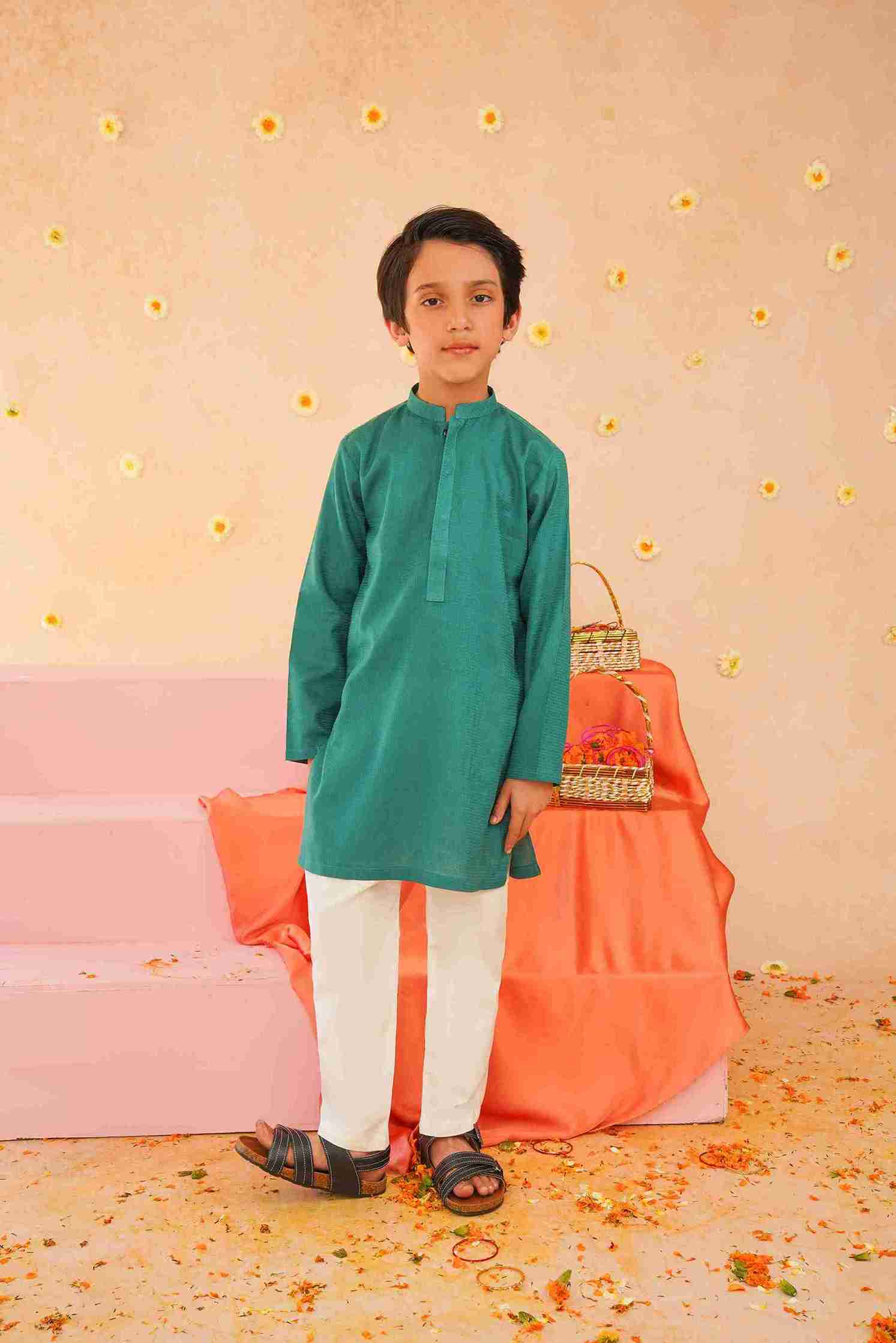 Boys Green Cotton Kurta | Breathable Ethnic Wear