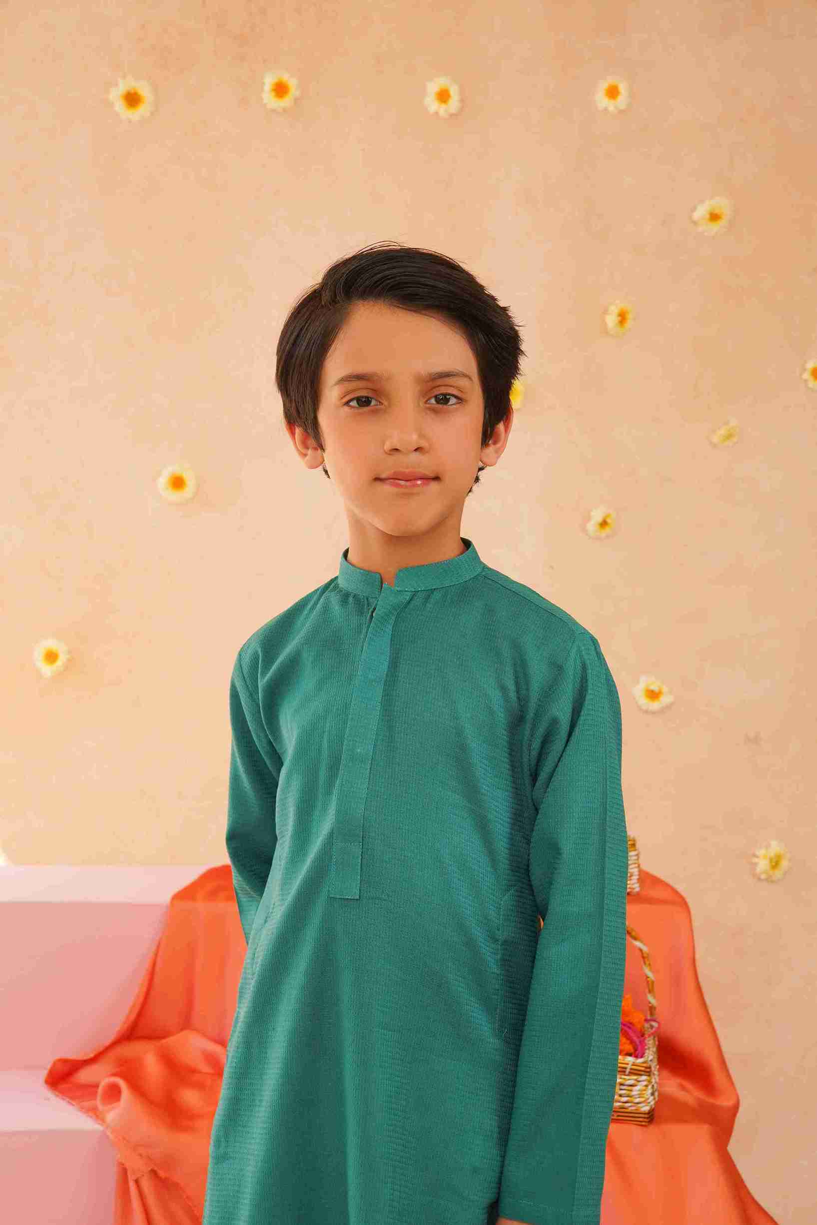 Boys Green Cotton Kurta | Breathable Ethnic Wear