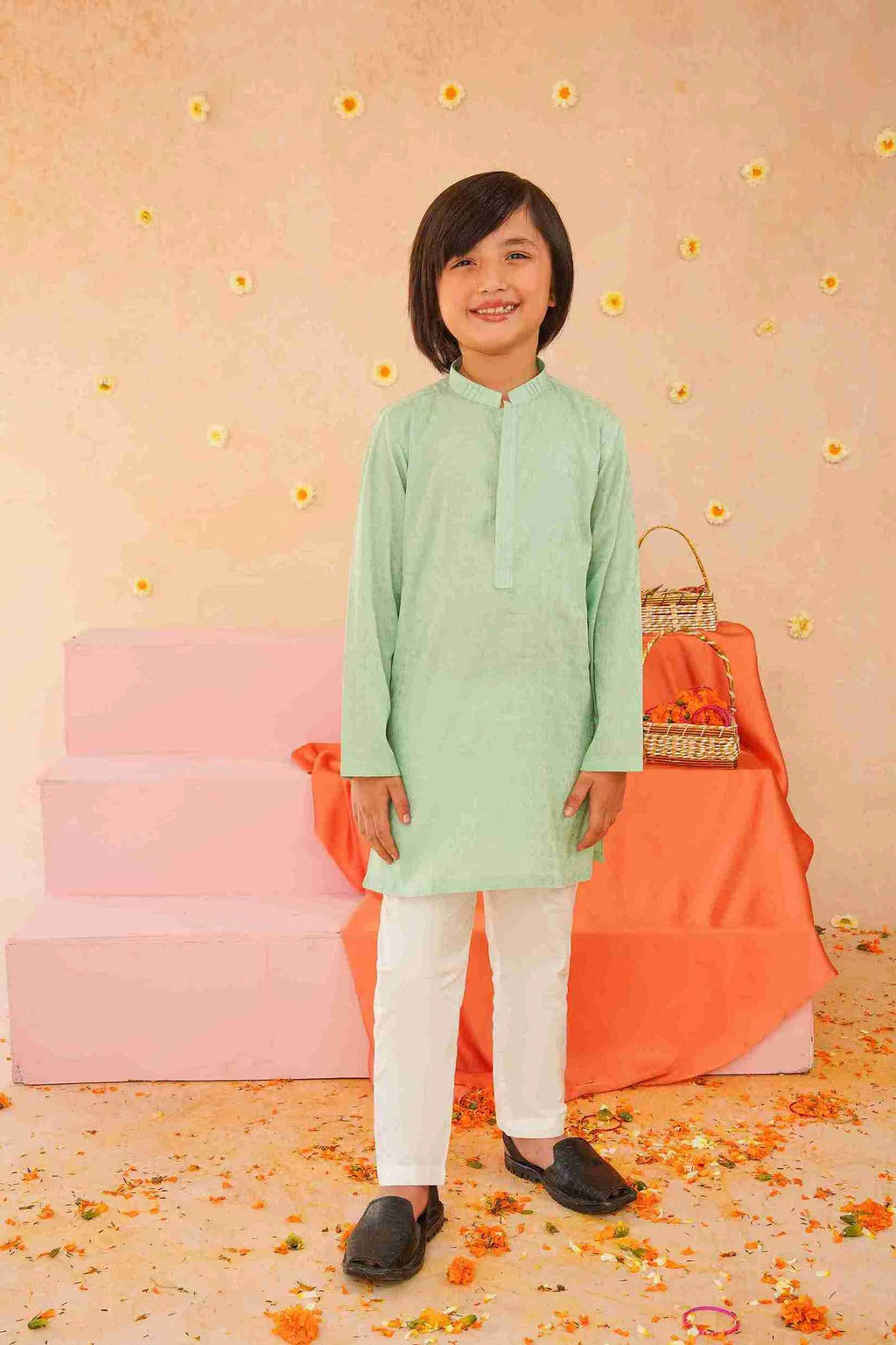 Boys' Sky Blue Cotton Kurta & Trouser Set